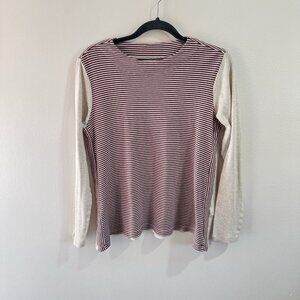 J. Jill Shirt M Perfect Pima Cotton Striped A-line Top Red Gray Nautical Preppy